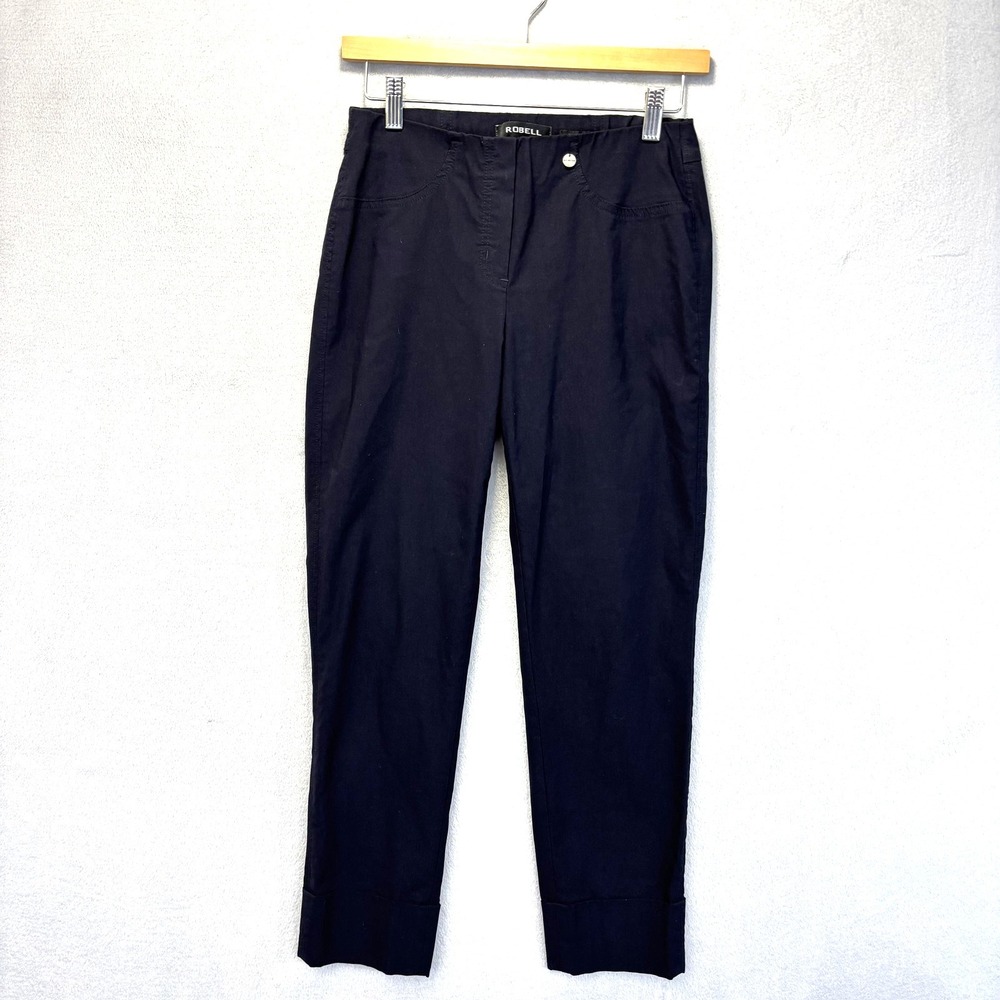 Robell Cropped‎ Bella 09 Pull On Pants Womens 4 Navy Blue Tapered Elastic Waist